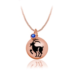 Chinese Zodiac Year of the Goat Disc Pendant and Bezel-Set Birthstone Charm - 17” (1 Stone)
