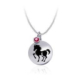 Chinese Zodiac Year of the Horse Disc Pendant and Bezel-Set Birthstone Charm - 17” (1 Stone)