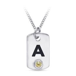 Etched Initial and Birthstone Dog Tag Pendant (1 Initial and Stone) – 17”