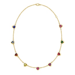 Family Heart-Shaped Gemstone Station Necklace (1-9 Stones) – 17”