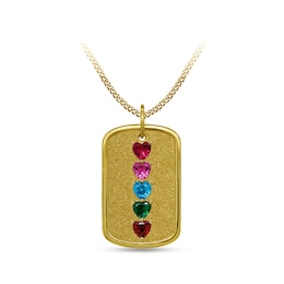 Family Heart-Shaped Gemstone Dog Tag Pendant (1 to 5 Stones) - 17”