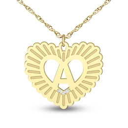 Diamond-Accent Textured Frame Heart-Shaped Initial Pendant (1 Initial)