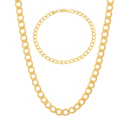 5.1mm Curb Chain Necklace and Bracelet Set in Hollow 10K Gold