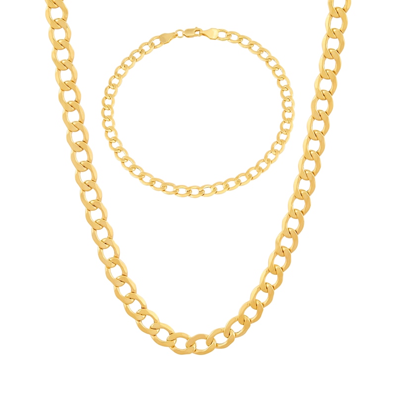 5.1mm Curb Chain Necklace and Bracelet Set in Hollow 10K Gold