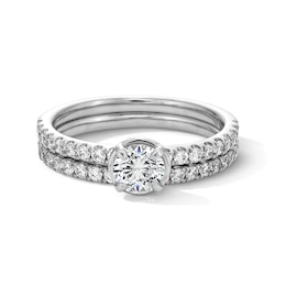 1.00 CT. T.W. Diamond Bridal Set with Bezel-Set Centre Stone in 14K White Gold