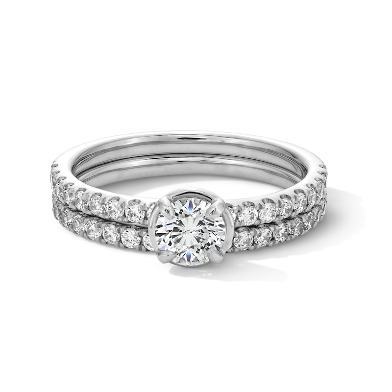 1.00 CT. T.W. Diamond Bridal Set with Bezel-Set Centre Stone in 14K White Gold
