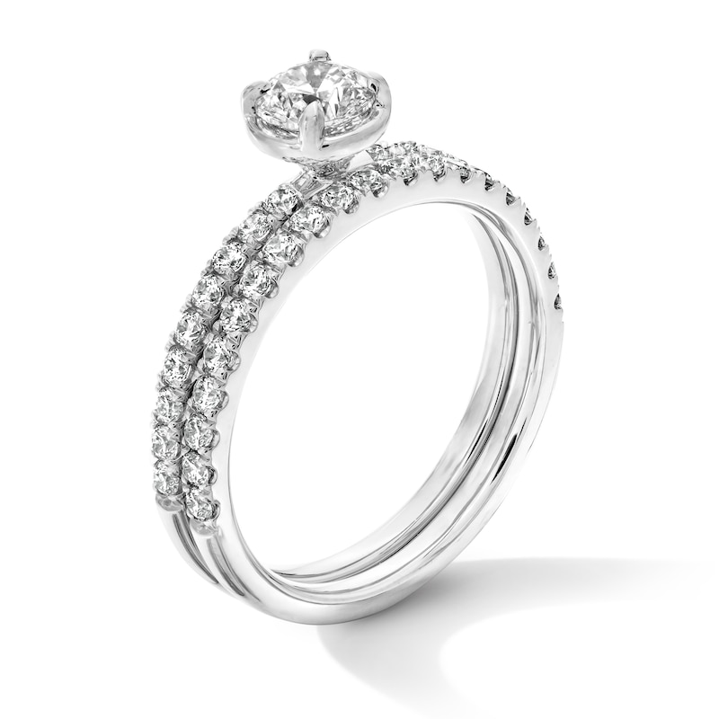 Main Image 3 of 1.00 CT. T.W. Diamond Bridal Set with Bezel-Set Centre Stone in 14K White Gold