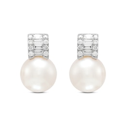 Freshwater Cultured Pearl and 0.18 CT. T.W. Lab-Grown Diamond Stud Earrings in Sterling Silver (F/SI2)