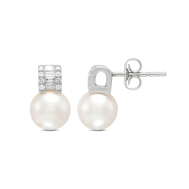 Main Image 3 of Freshwater Cultured Pearl and 0.18 CT. T.W. Lab-Grown Diamond Stud Earrings in Sterling Silver (F/SI2)