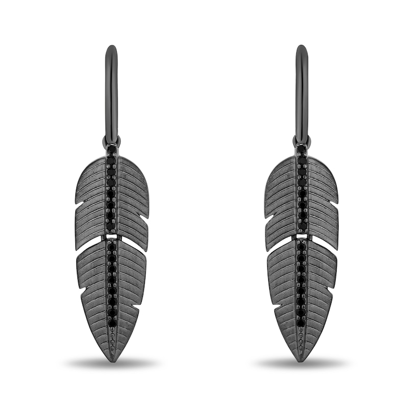 Enchanted Disney Villains Maleficent 0.145 CT. T.W. Black Diamond Feather Dangle Earrings in Black Sterling Silver