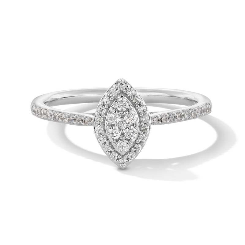 Main Image 1 of 0.25 CT. T.W. Marquise-Shaped Certified Lab-Grown Multi-Diamond Frame Promise Ring in 10K White Gold (F/VS2)