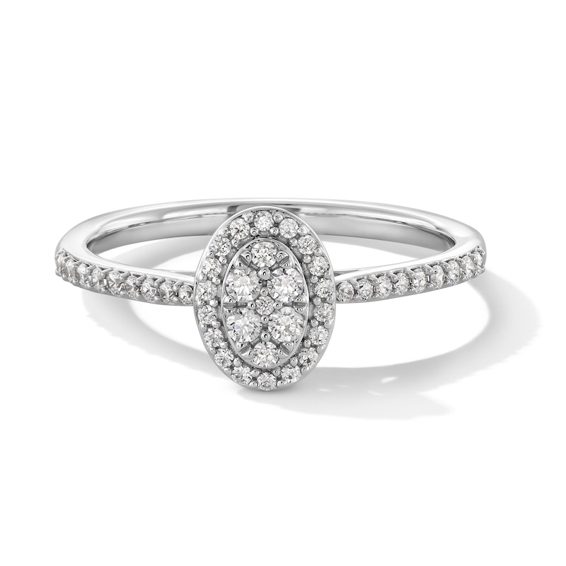 Main Image 1 of 0.25 CT. T.W. Oval-Shaped Certified Lab-Grown Multi-Diamond Frame Promise Ring in 10K White Gold (F/VS2)