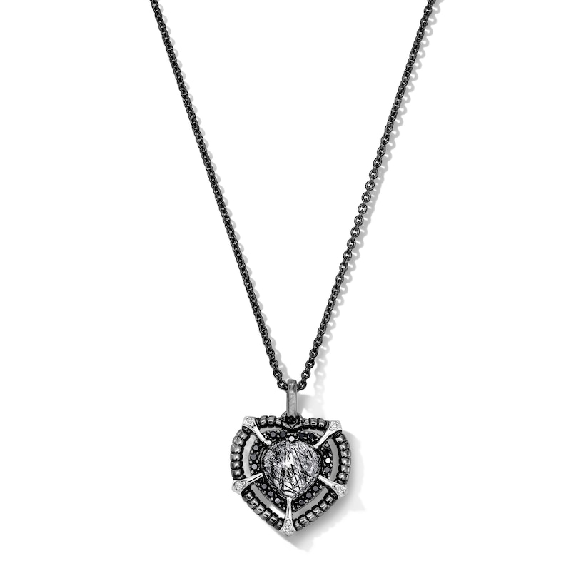 Main Image 1 of Enchanted Disney Villains Maleficent Heart-Shaped Quartz and 0.145 CT. T.W. Diamond Pendant in Sterling Silver - 19"