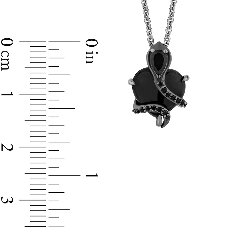 Enchanted Disney Villains Jafar Onyx and 0.065 CT. T.W. Black Diamond Heart Snake Pendant in Black Sterling Silver - 19”