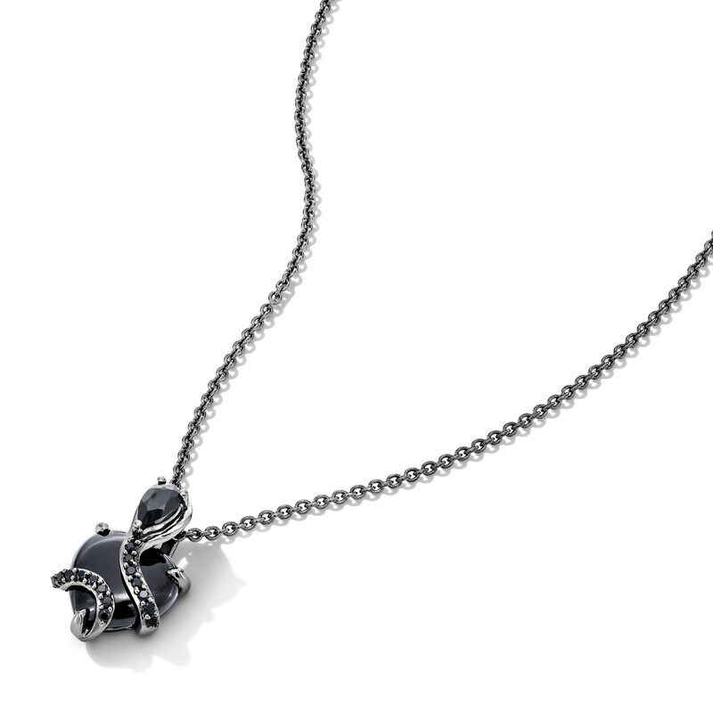 Main Image 4 of Enchanted Disney Villains Jafar Onyx and 0.065 CT. T.W. Black Diamond Heart Snake Pendant in Black Sterling Silver - 19”