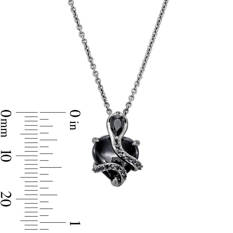 Main Image 6 of Enchanted Disney Villains Jafar Onyx and 0.065 CT. T.W. Black Diamond Heart Snake Pendant in Black Sterling Silver - 19”