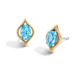 Enchanted Disney Jasmine Oval Swiss Blue Topaz Stud Earrings in Sterling Silver and 10K Gold