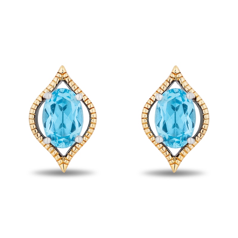 Enchanted Disney Jasmine Oval Swiss Blue Topaz Stud Earrings in Sterling Silver and 10K Gold