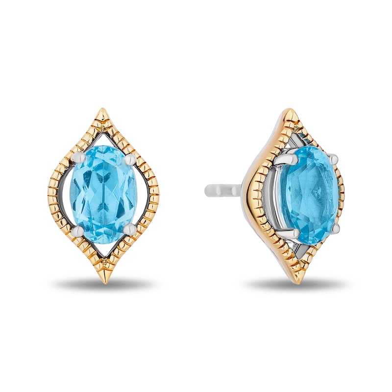 Enchanted Disney Jasmine Oval Swiss Blue Topaz Stud Earrings in Sterling Silver and 10K Gold