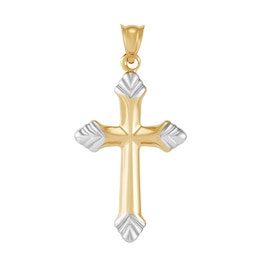 Flared Cross Necklace Charm in Solid 14K Two-Tone Gold