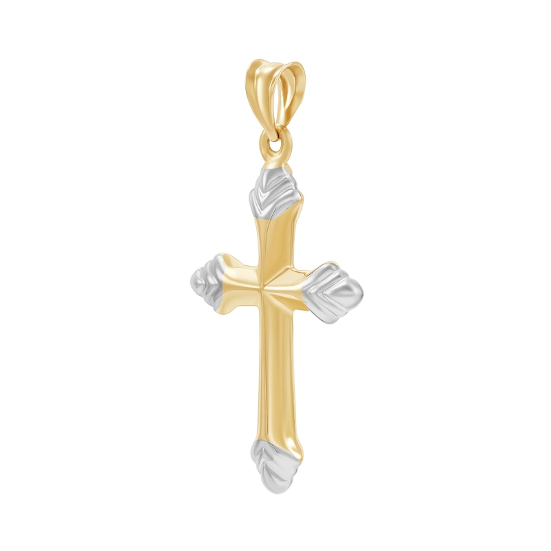 Main Image 2 of Flared Cross Necklace Charm in Solid 14K Two-Tone Gold