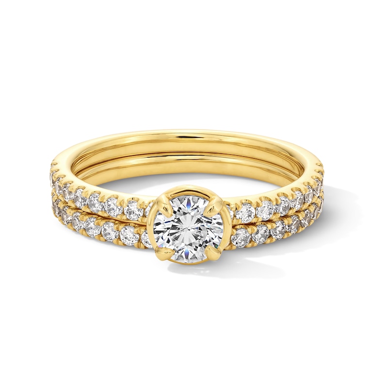 1.00 CT. T.W. Diamond Bridal Set with Bezel-Set Centre Stone in 14K Gold (I/I2)