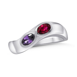 Family Oval Bezel-Set Natural Gem Birthstone Contour Ring (1-3 Stones)