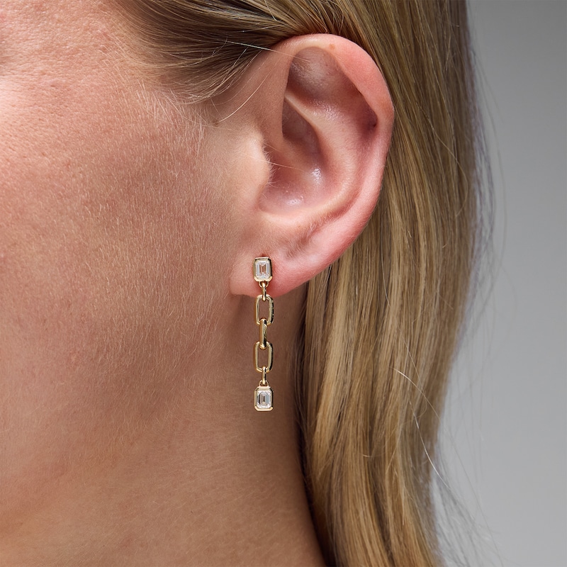 0.95 CT. T.W. Emerald-Cut Certified Lab-Grown Diamond Link Drop Earrings in 10K Gold (F/SI2)