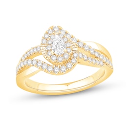 0.58 CT. T.W. Pear-Shaped Diamond Frame Engagement Ring in 18K Gold