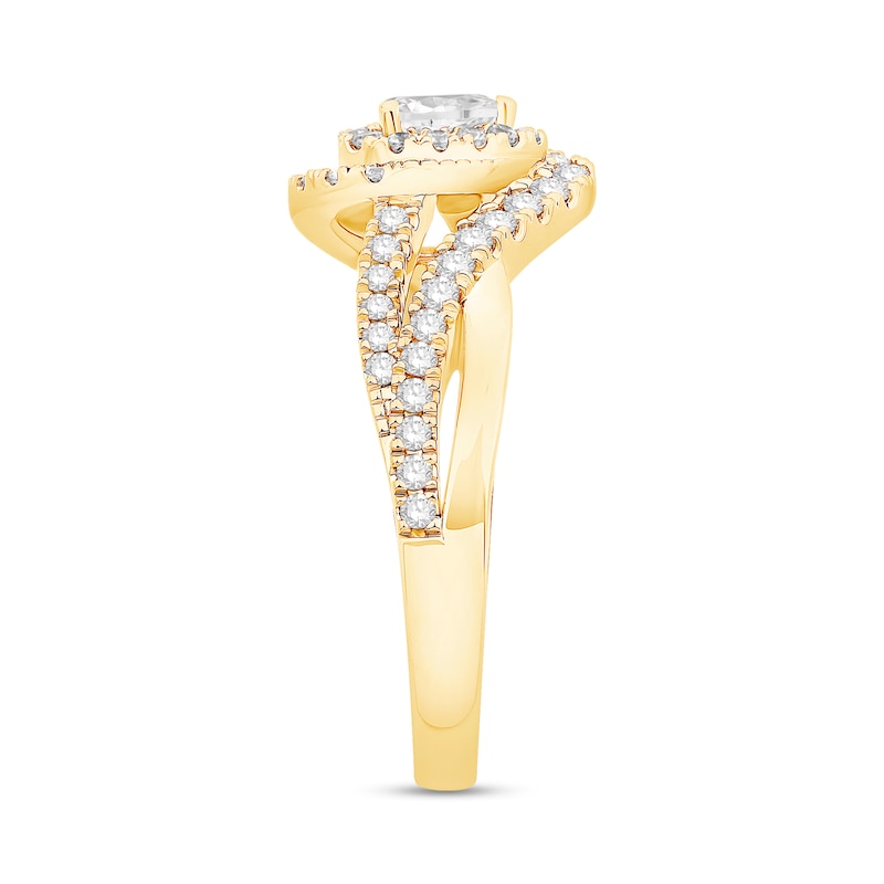 Main Image 2 of 0.58 CT. T.W. Pear-Shaped Diamond Frame Engagement Ring in 18K Gold