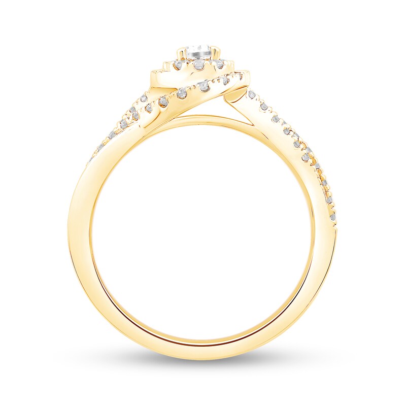 Main Image 3 of 0.58 CT. T.W. Pear-Shaped Diamond Frame Engagement Ring in 18K Gold