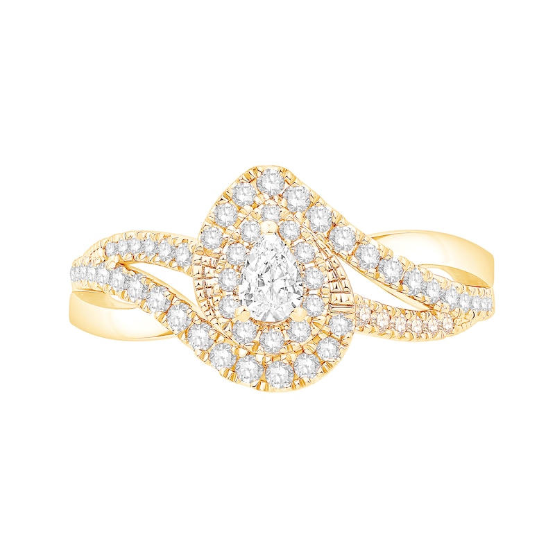 Main Image 4 of 0.58 CT. T.W. Pear-Shaped Diamond Frame Engagement Ring in 18K Gold