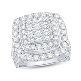 3.95 CT. T.W. Princess-Cut Multi-Diamond Cushion Frame Engagement Ring in 10K White Gold