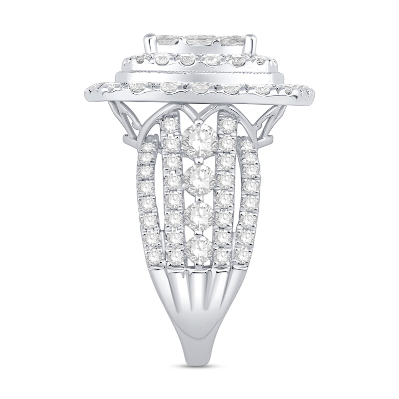 3.95 CT. T.W. Princess-Cut Multi-Diamond Cushion Frame Engagement Ring in 10K White Gold