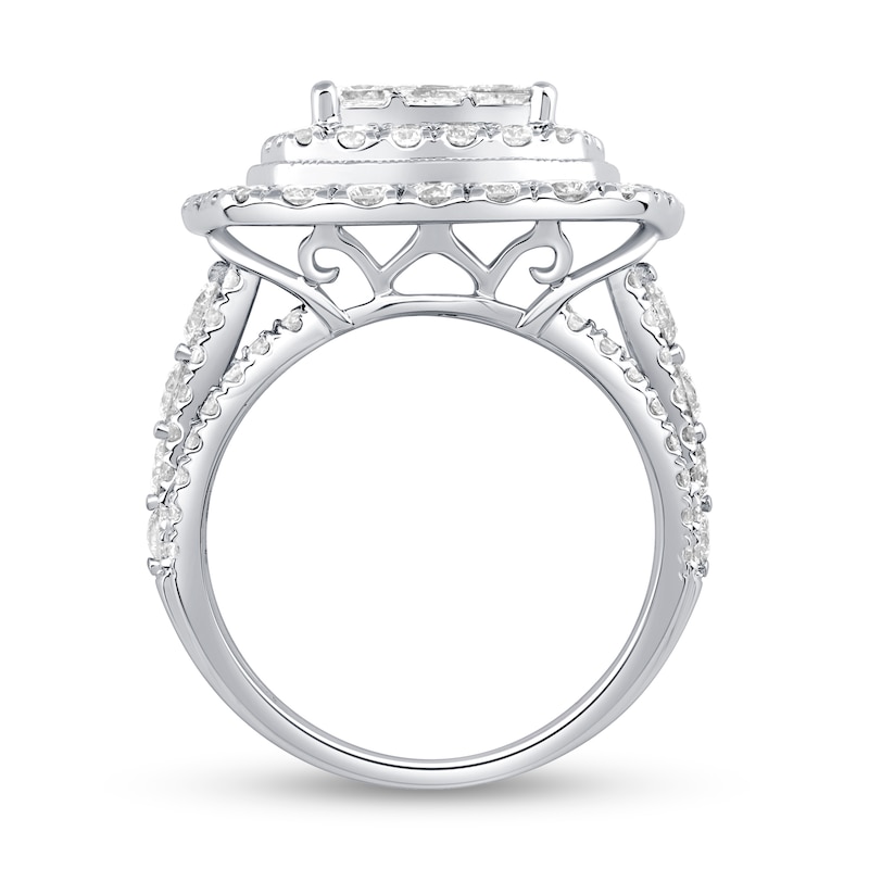 3.95 CT. T.W. Princess-Cut Multi-Diamond Cushion Frame Engagement Ring in 10K White Gold