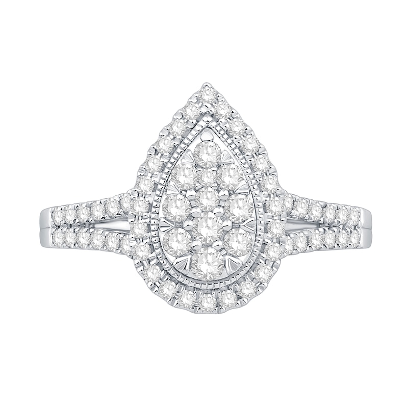 3.95 CT. T.W. Princess-Cut Multi-Diamond Cushion Frame Engagement Ring in 10K White Gold