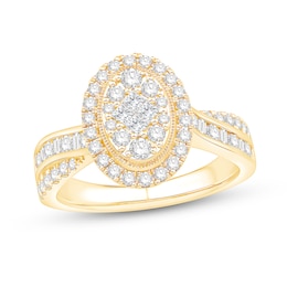 0.95 CT. T.W. Multi-Diamond Oval Double Frame Engagement Ring in 14K Gold