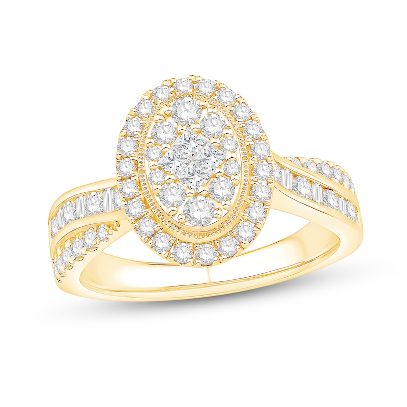 0.95 CT. T.W. Multi-Diamond Oval Double Frame Engagement Ring in 14K Gold