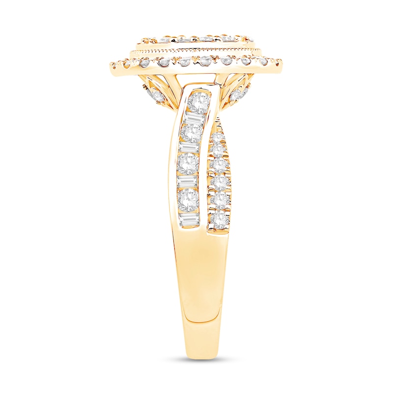 0.95 CT. T.W. Multi-Diamond Oval Double Frame Engagement Ring in 14K Gold