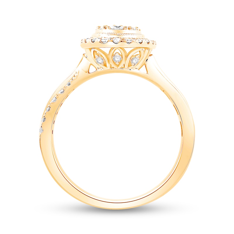 0.95 CT. T.W. Multi-Diamond Oval Double Frame Engagement Ring in 14K Gold