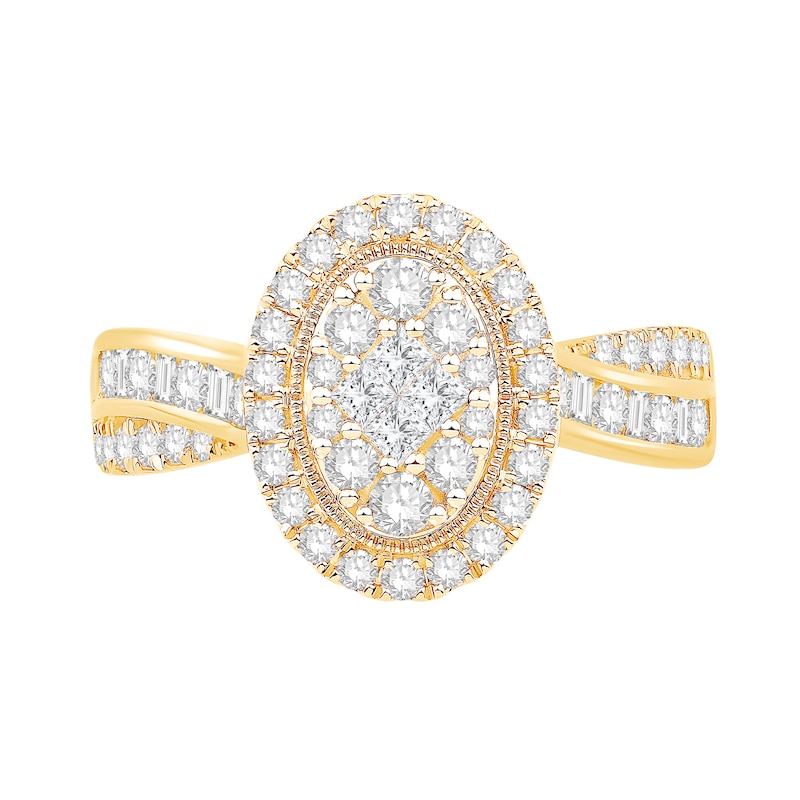 0.95 CT. T.W. Multi-Diamond Oval Double Frame Engagement Ring in 14K Gold