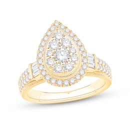 0.95 CT. T.W. Diamond Double Pear-Frame Engagement Ring in 14K Gold