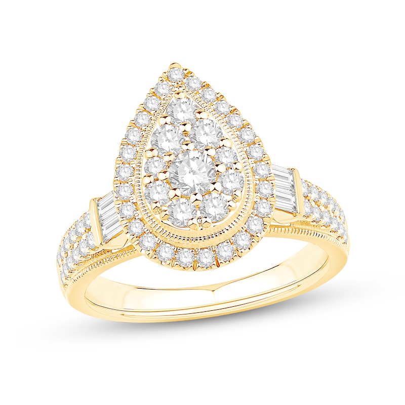 0.95 CT. T.W. Diamond Double Pear-Frame Engagement Ring in 14K Gold
