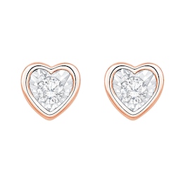 0.085 CT. T.W. Diamond Solitaire Heart Frame Stud Earrings in 10K Rose Gold (I/I3)