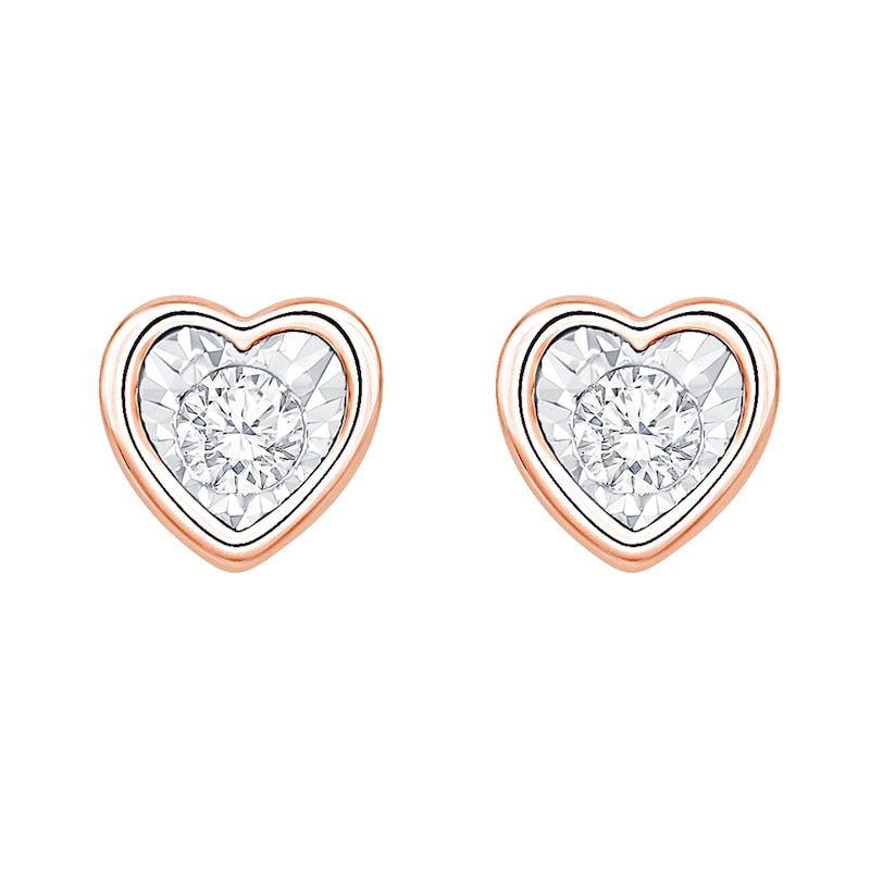 Main Image 1 of 0.085 CT. T.W. Diamond Solitaire Heart Frame Stud Earrings in 10K Rose Gold (I/I3)