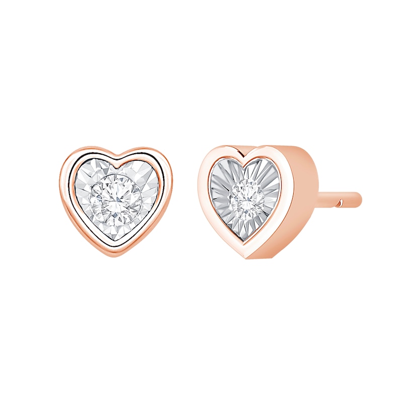 Main Image 2 of 0.085 CT. T.W. Diamond Solitaire Heart Frame Stud Earrings in 10K Rose Gold (I/I3)