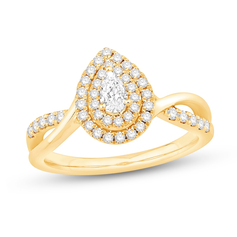 0.58 CT. T.W. Pear-Shaped Diamond Double Frame Engagement Ring in 14K Gold