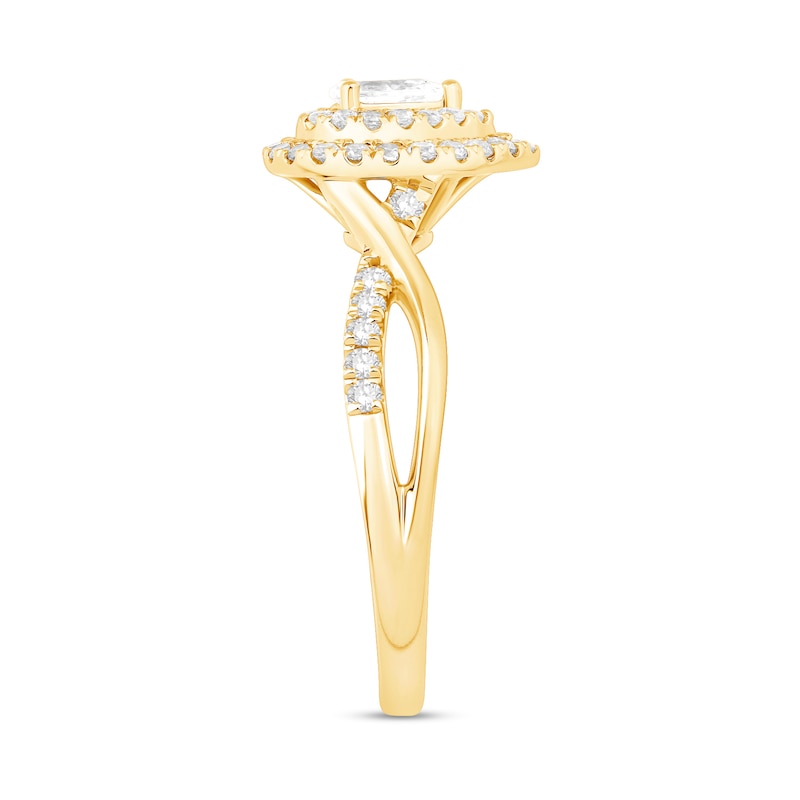 0.58 CT. T.W. Pear-Shaped Diamond Double Frame Engagement Ring in 14K Gold