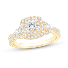 0.95 CT. T.W. Princess-Cut Diamond Double Frame Engagement Ring with Pear-Shaped Accents in 14K Gold
