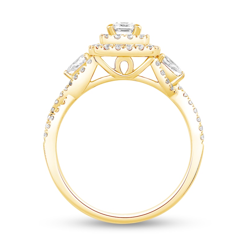 0.95 CT. T.W. Princess-Cut Diamond Double Frame Engagement Ring with Pear-Shaped Accents in 14K Gold